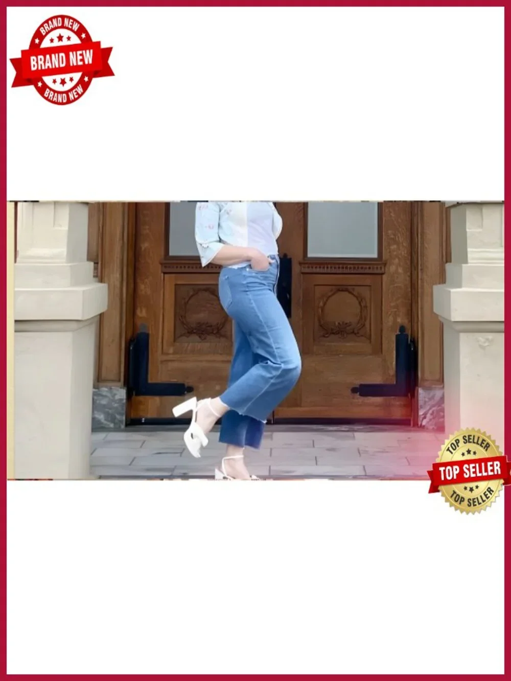 Wide Leg High Waist Stretch Denim Jeans Women Boyfriend Trendy Casual Fall